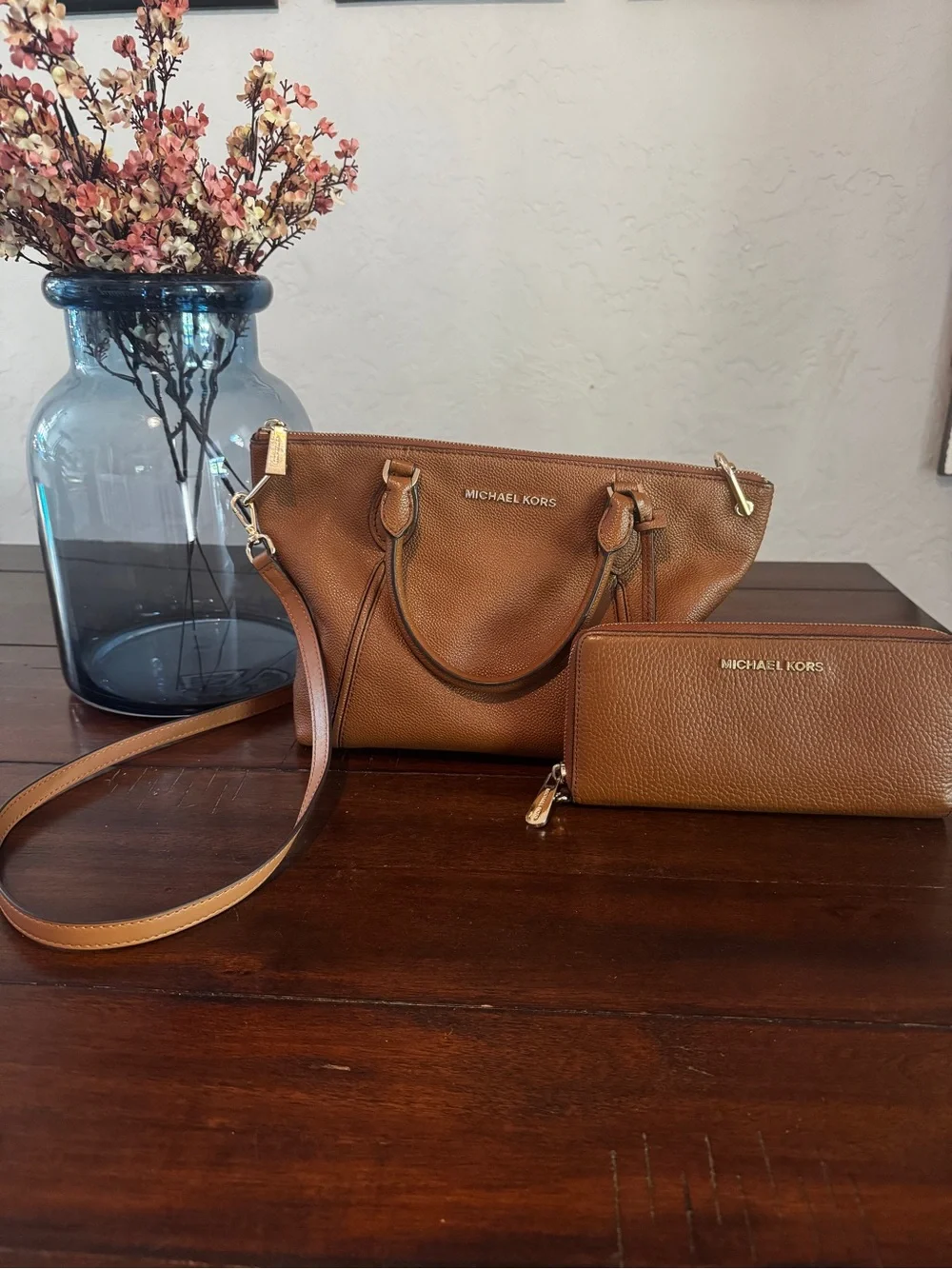 Michael Kors Brown Sierra Medium Satchel with Matching Wallet